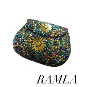 Ramla Designer Vibrant Floral Mosaic Clutch Chain included NWOT